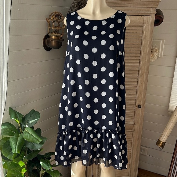 Tommy Hilfiger Navy and White Polka Dot Midi Dress size 16 - Picture 1 of 7